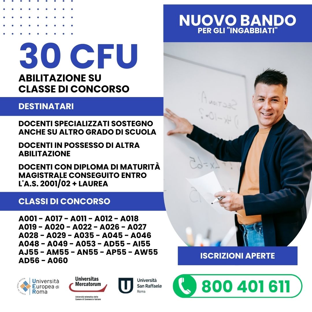 Al momento stai visualizzando Nuovo Bando 30 CFU per l’Abilitazione su Classe di Concorso. Costi e Iscrizioni