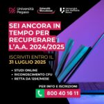 Entro il 31 luglio 2025, hai ancora la possibilità di iscriverti a uno dei corsi di laurea Pegaso Mercatorum San Raffaele