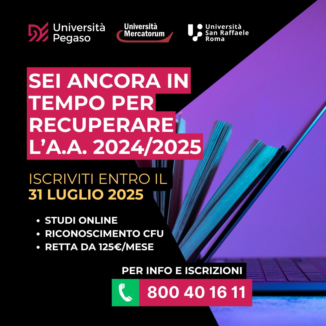 Scopri di più sull'articolo Ultimi giorni per iscriversi all’Anno Accademico 2024/2025: approfitta ora delle opportunità con Pegaso, Mercatorum e San Raffaele