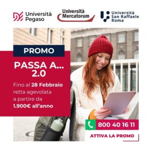 Scopri di più sull'articolo Promo Passa A… 2.0 Febbraio 2026: studia con Pegaso, Mercatorum e San Raffaele Roma a prezzo bloccato per 3 anni